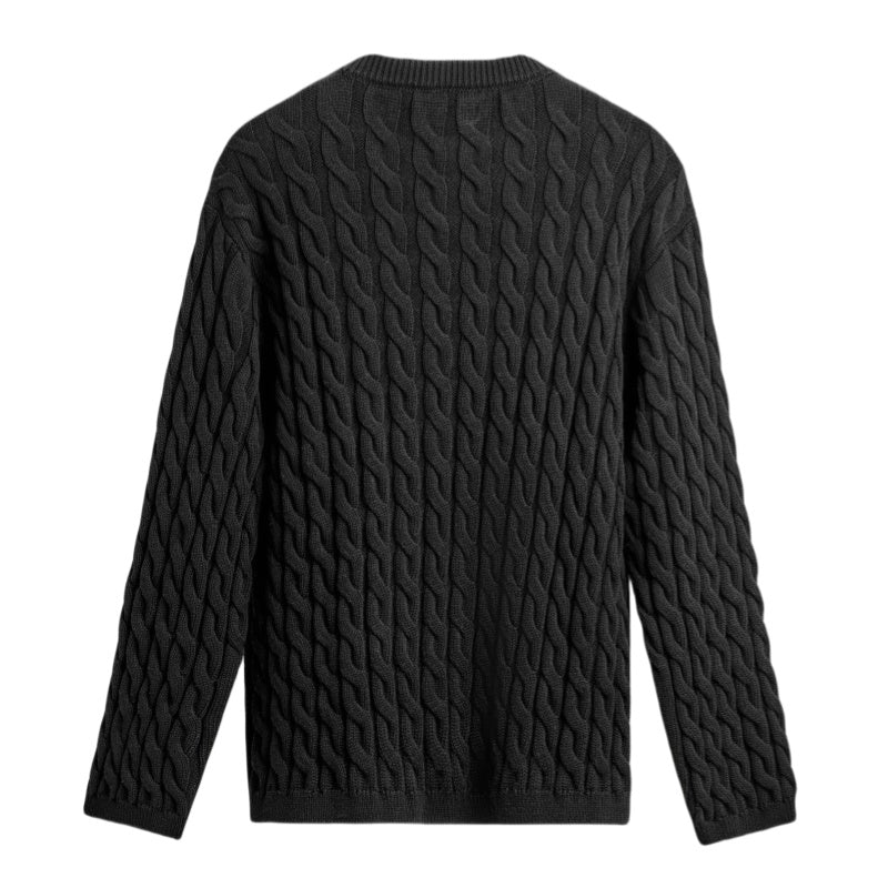 Wholesale Custom Soft 100% Cotton Man Knit Sweater Cable V-neck Oversize Classic High-Quality Knitwear Fashion Chunky Winter