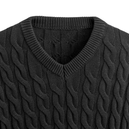 Wholesale Custom Soft 100% Cotton Man Knit Sweater Cable V-neck Oversize Classic High-Quality Knitwear Fashion Chunky Winter