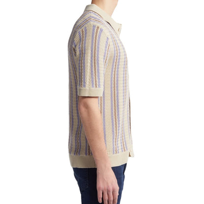 Custom Striped Linen Knit Polo - Short Sleeve Men's OEM/ODM Knitwear