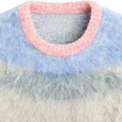 Custom Wholesale Fuzzy Mohair Blend Oversize High-End Man Knit Sweater Crew Neck Street Pullover Chunky 7GG Winter Knitwear