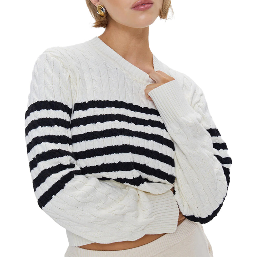 Custom Cotton Striped Women Sweater - PG7215