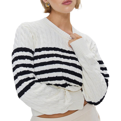 Custom Cotton Striped Women Sweater - PG7215