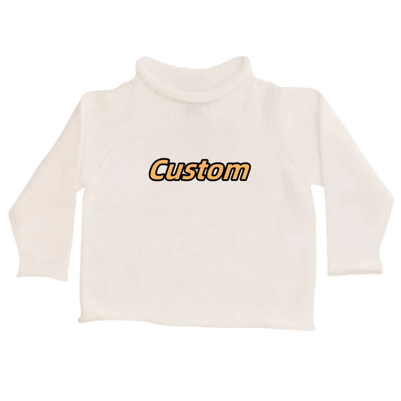 Wholesale Custom Kid's Knitwear Rollneck Long Sleeve Toddler Knit Sweater 100% Organic Cotton