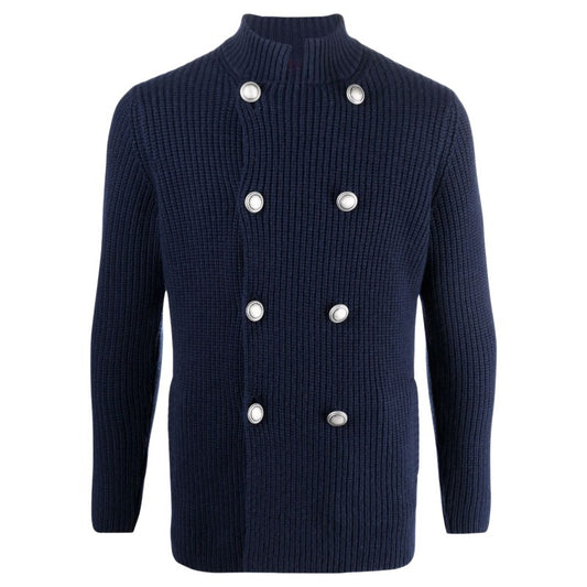 Wholesale Custom Men Sweater Ribbed Button-Up Knit Cardigan Wool Blend