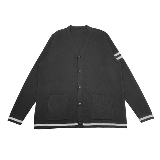 black cardigan with white stripes, ideal for custom group or organization uniforms, offering tailored embroidery for letterman cardigans