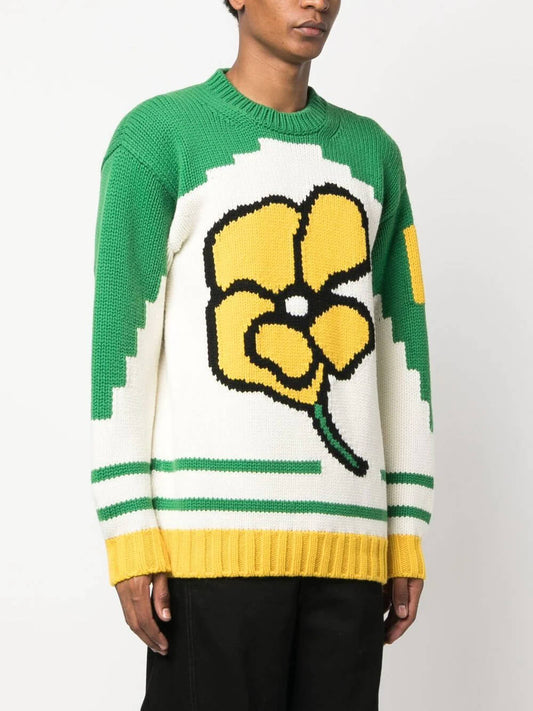 Jacquard Flower Logo Men's Pullover Knitwear | Fashionable Knit Sweater