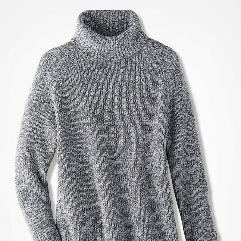 Grey Custom 100% Cotton Turtleneck Women’s Knitted Sweater
