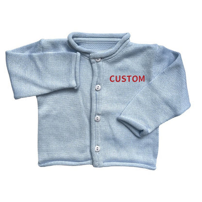 Wholesale Custom Baby Sweater Button-Up Rollneck 7GG Chunky Knit Cardigan 100%Organic Cotton