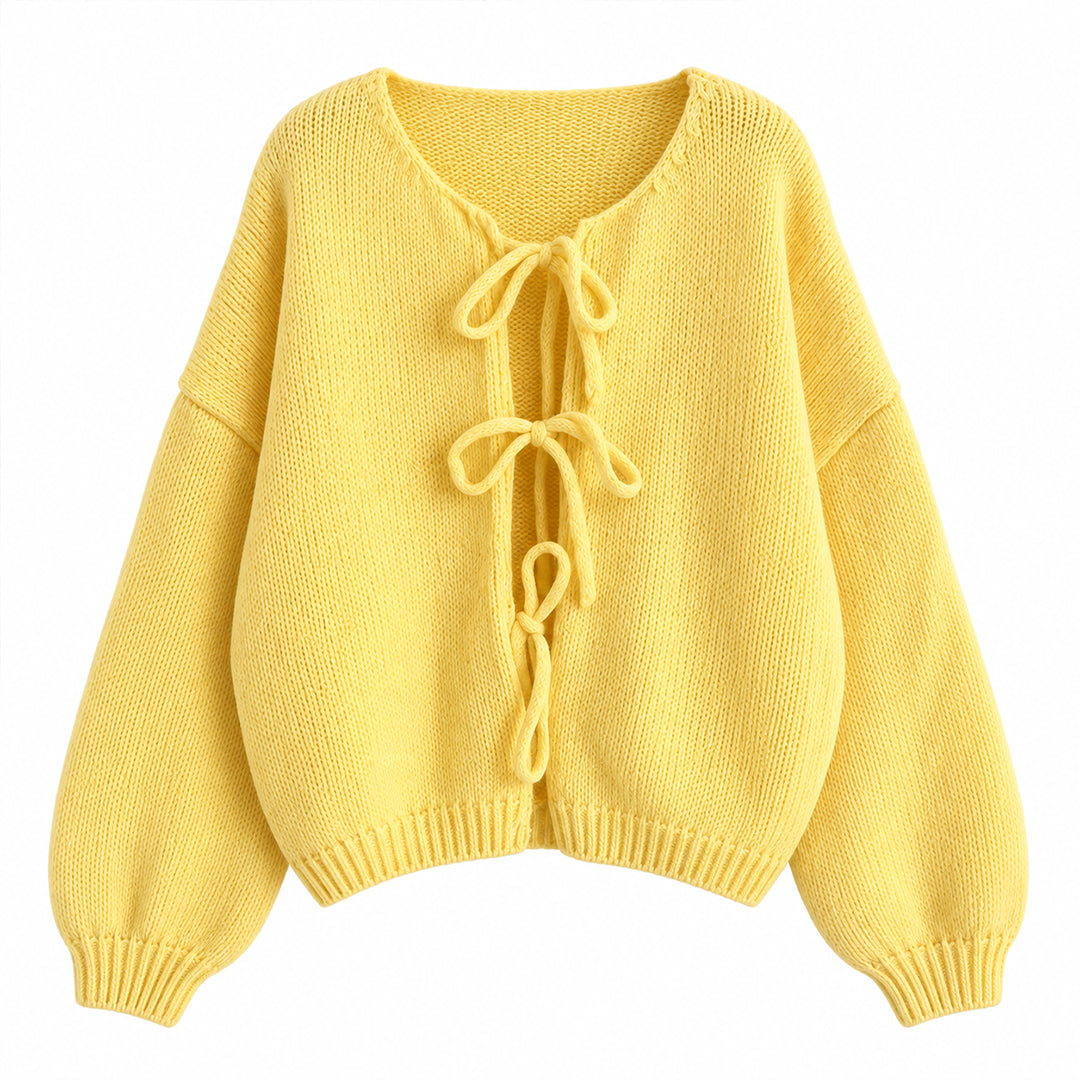 Yellow tie-front knit cardigan with relaxed sleeves