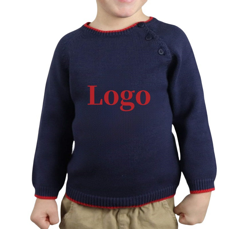 Wholesale Custom Kids Sweater Button Design Striped Pullover Toddler Knitwear 100%Organic Cotton