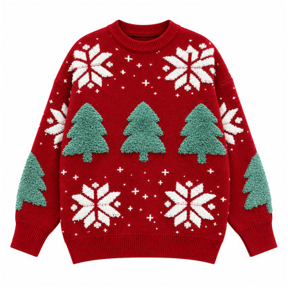 Red Nordic Christmas pullover with festive knitted motifs