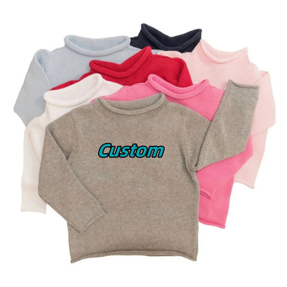 Wholesale Custom Kid's Knitwear Rollneck Long Sleeve Toddler Knit Sweater 100% Organic Cotton