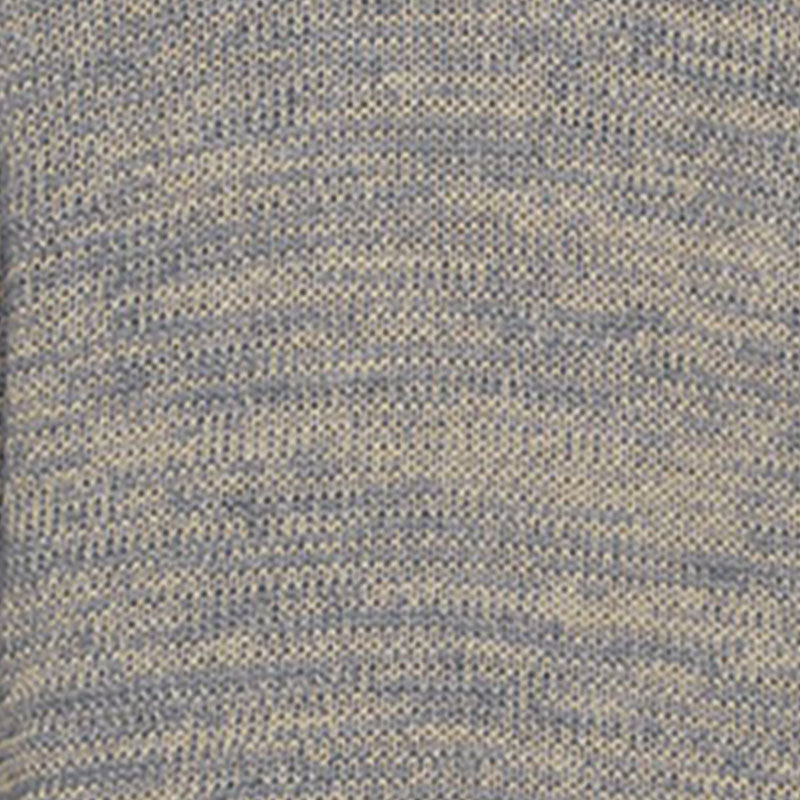 Close-up view of the blue and beige marled knit fabric, showcasing the intricate texture and color blend of the material.