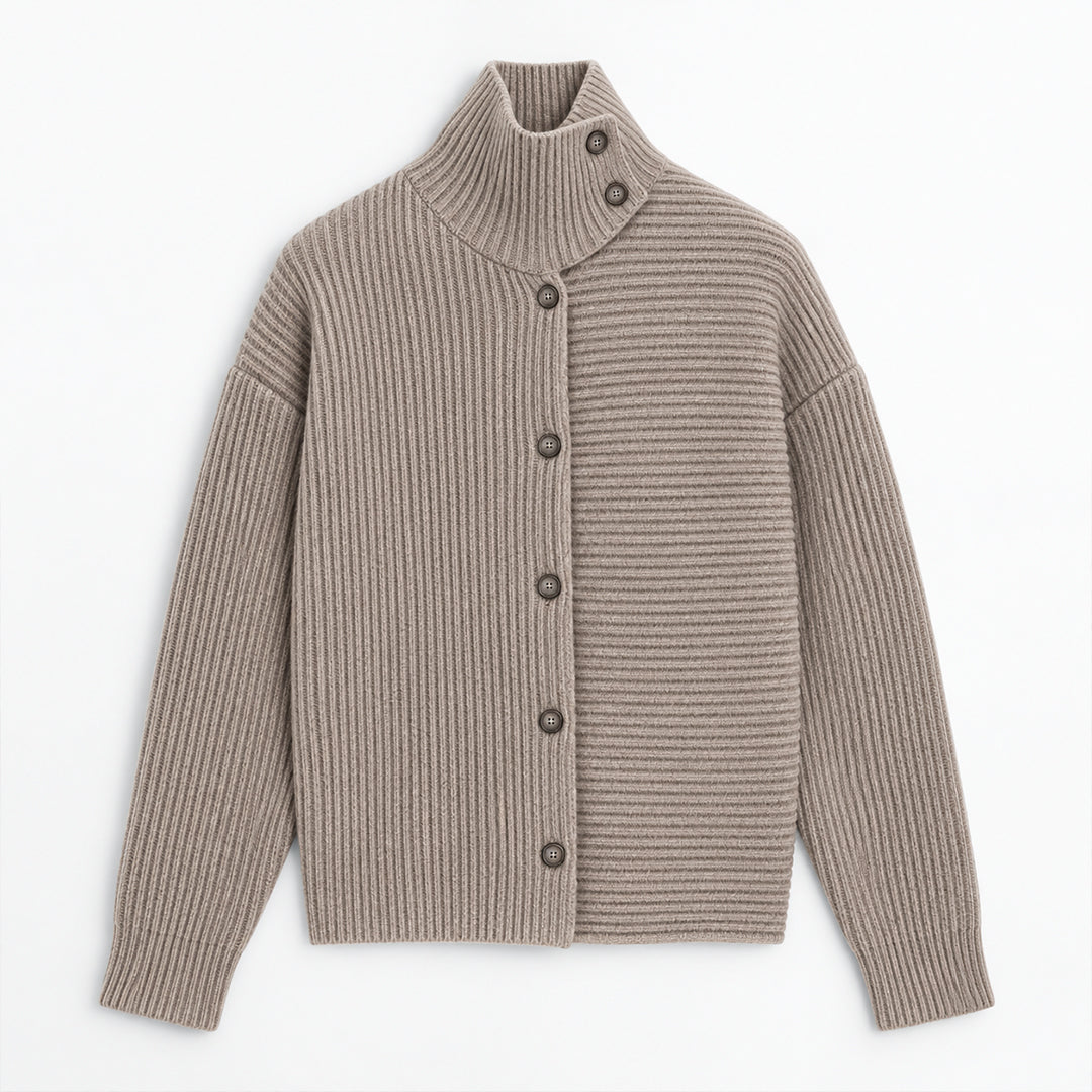 Custom Women's Ribbed High Neck Button Cardigan - PG10226