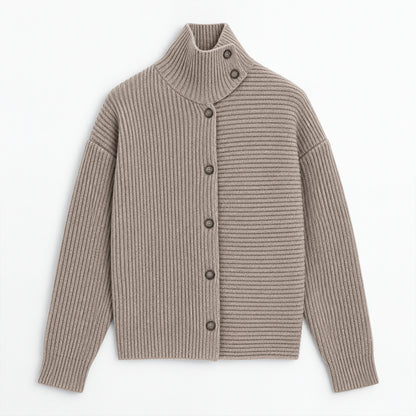 Custom Women's Ribbed High Neck Button Cardigan - PG10226