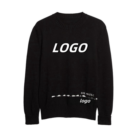 Custom black knit sweater with central logo design