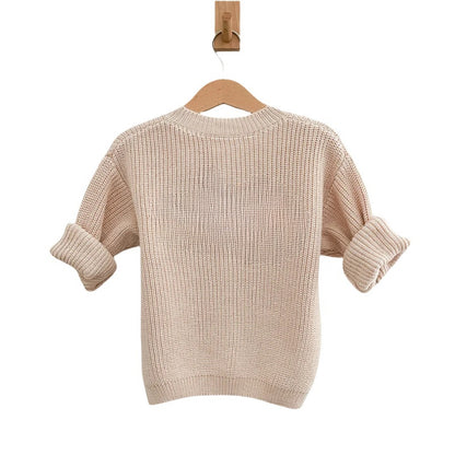 Wholesale Custom Kid Sweater Ribbed Crewneck Button-up Ribbed Crewneck Button-up 100%Organic Cotton