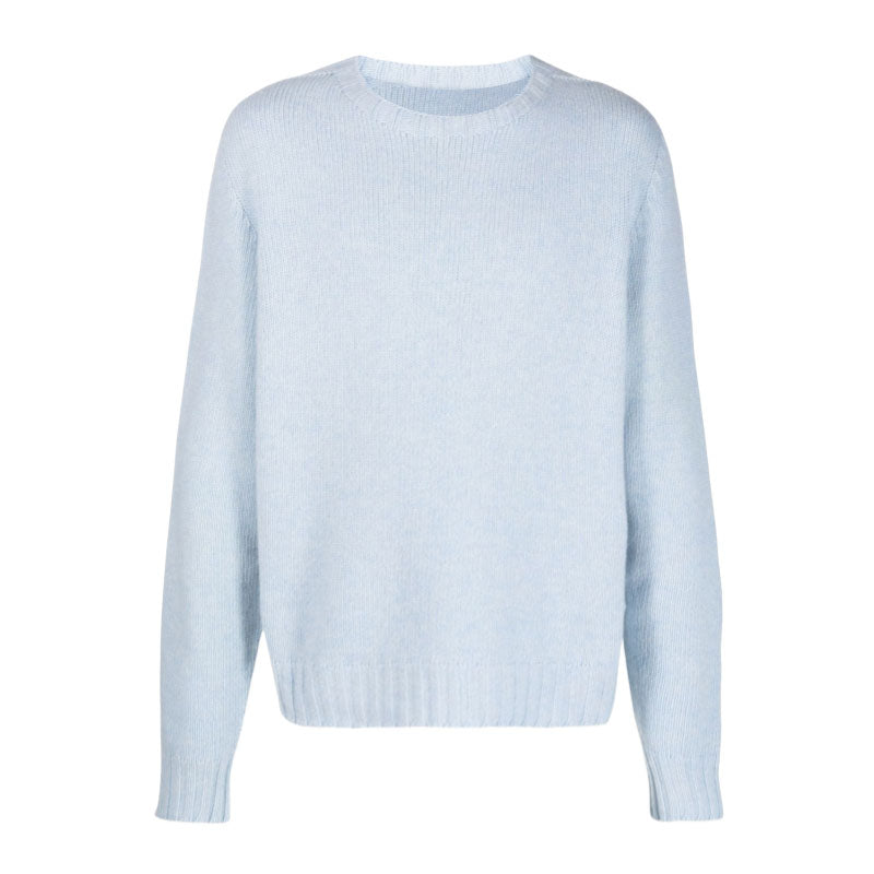 Flat lay image of a custom light blue pullover sweater, perfect for OEM/ODM manufacturing services.