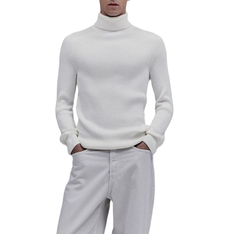 Wholesale Custom Men Knit Sweater Turtleneck Ribbed Fold-over Pullover Wool Blend