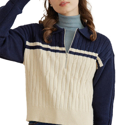 Custom Striped Half-Zip Women Sweater - PG7261
