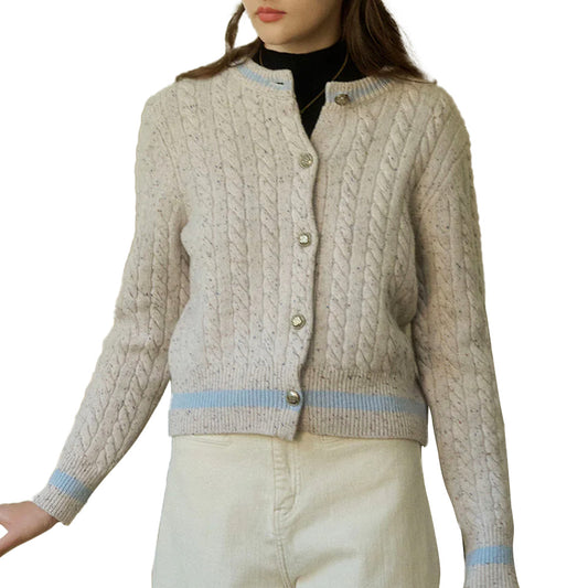 Custom Cable-Knit Button-Up Women Cardigan - PG7293