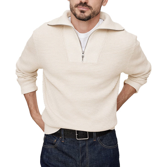 Custom Waffle-Knit Half-Zip Men Sweater - PG7265
