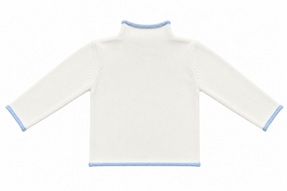 Back view of an ivory kids' knit pullover sweater.