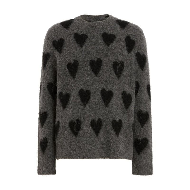 Custom gray mohair sweater with black heart patterns