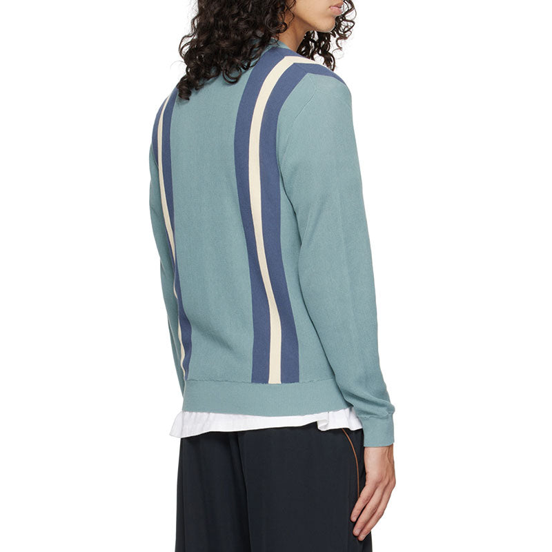 Back view of OEM/ODM men's cardigan sweater showing high-quality knit fabric