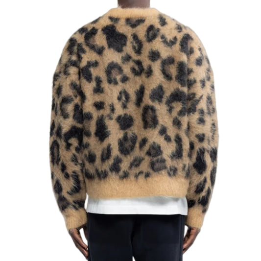Custom Mohair Blend Leopard Print Men Knitwear - PG4012