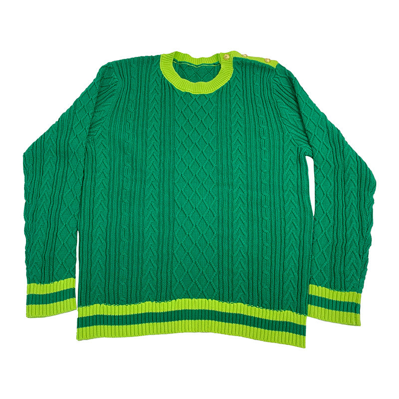 Dark green sweater with neon accents and customizable neckline – tailored for Greek letter sweater collections