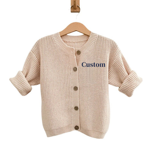 Wholesale Custom Kid Sweater Ribbed Crewneck Button-up Ribbed Crewneck Button-up 100%Organic Cotton