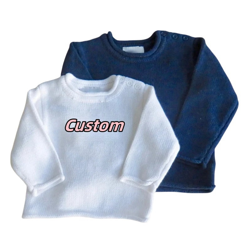 Wholesale Custom Kid's Knitwear Rollneck Baby Button-up Unisex Toddler Knit Sweater 100% Organic Cotton