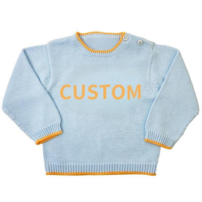 Wholesale Custom Baby Knitwear Button 7GG Chunky Kids Unisex Sweater 100%Organic Cotton