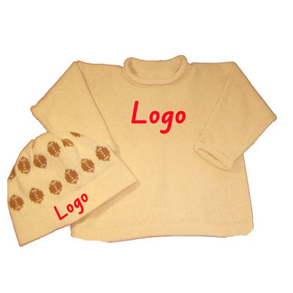 Wholesale Custom Kids Knitwear Embroidery Jacquard Logo Rollneck Baby Knit Pullover 100%Organic Cotton