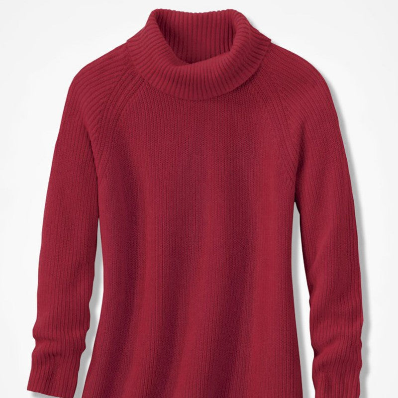 Red Custom 100% Cotton Turtleneck Women’s Knitted Sweater