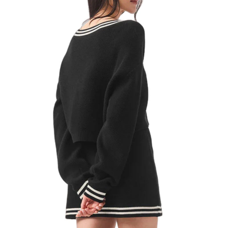 Back View of Custom 100% Cotton Women Knit Sweater Two-Piece Crop Set