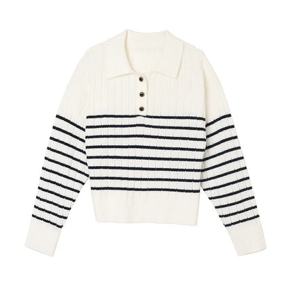 Custom Striped Collared Women Sweater - PG7297