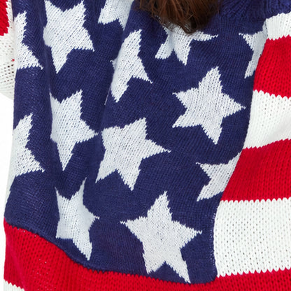 Close-up of navy star pattern and red white knit stripes