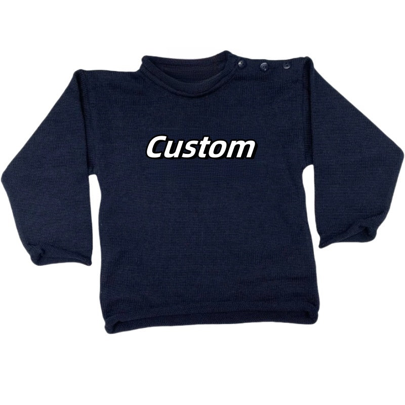 Wholesale Custom Kid's Knitwear Rollneck Baby Button-up Unisex Toddler Knit Sweater 100% Organic Cotton