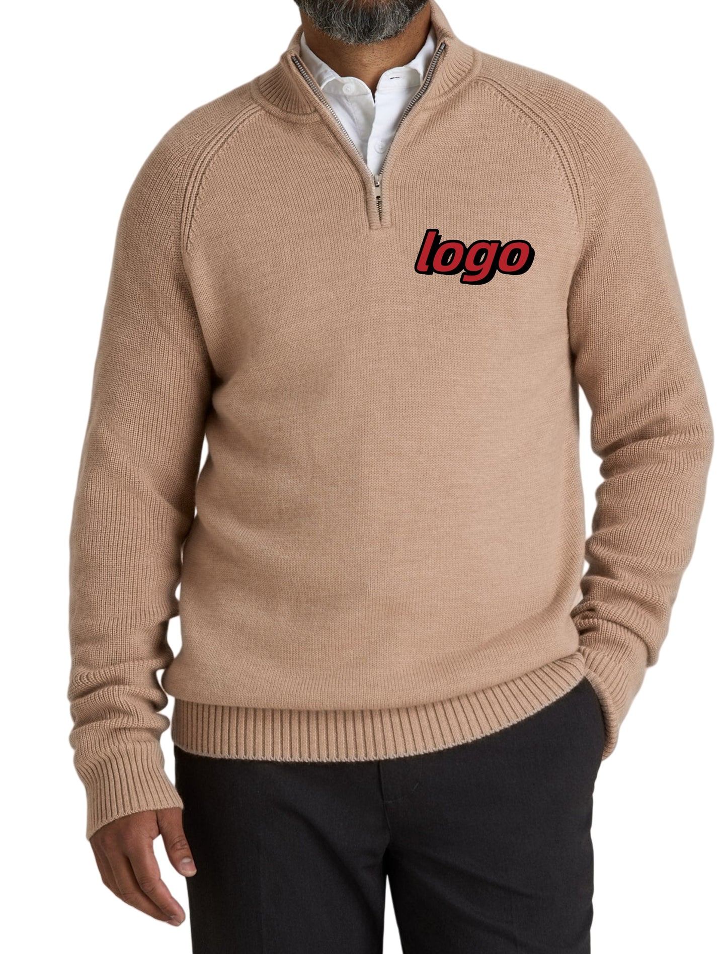 Wholesale Custom Man Knit Sweater Quarter-Zip 7GG Chunky 1/4 Pullover Merino Wool