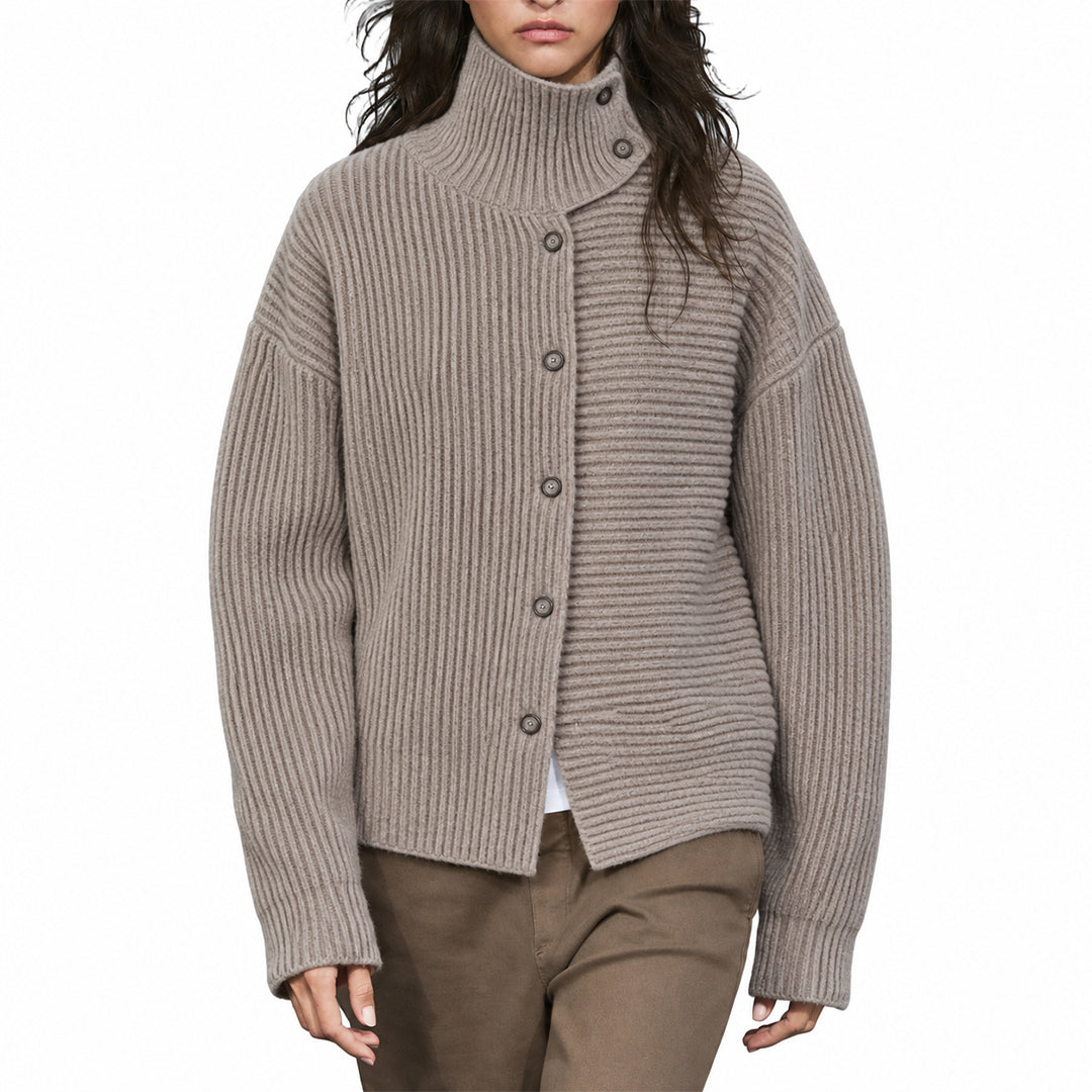 Custom Women's Ribbed High Neck Button Cardigan - PG10226