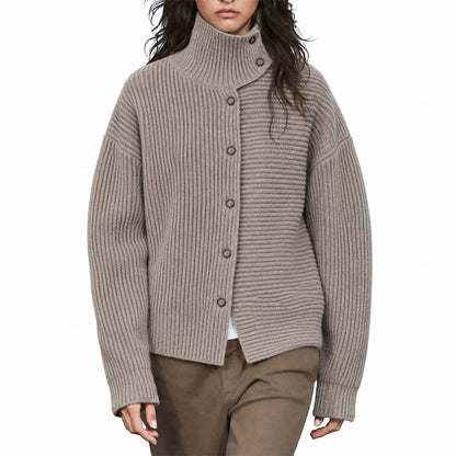 Custom Women's Ribbed High Neck Button Cardigan - PG10226