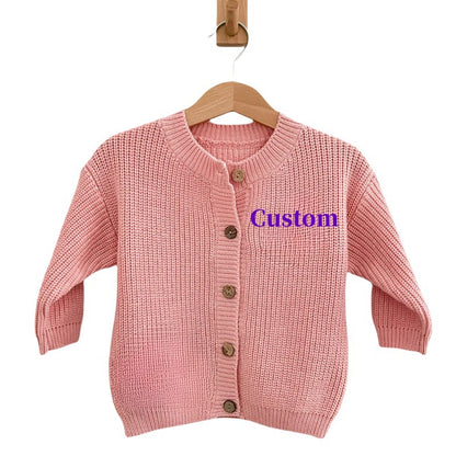 Wholesale Custom Kid Sweater Ribbed Crewneck Button-up Ribbed Crewneck Button-up 100%Organic Cotton