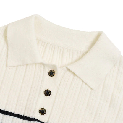 Custom Striped Collared Women Sweater - PG7297