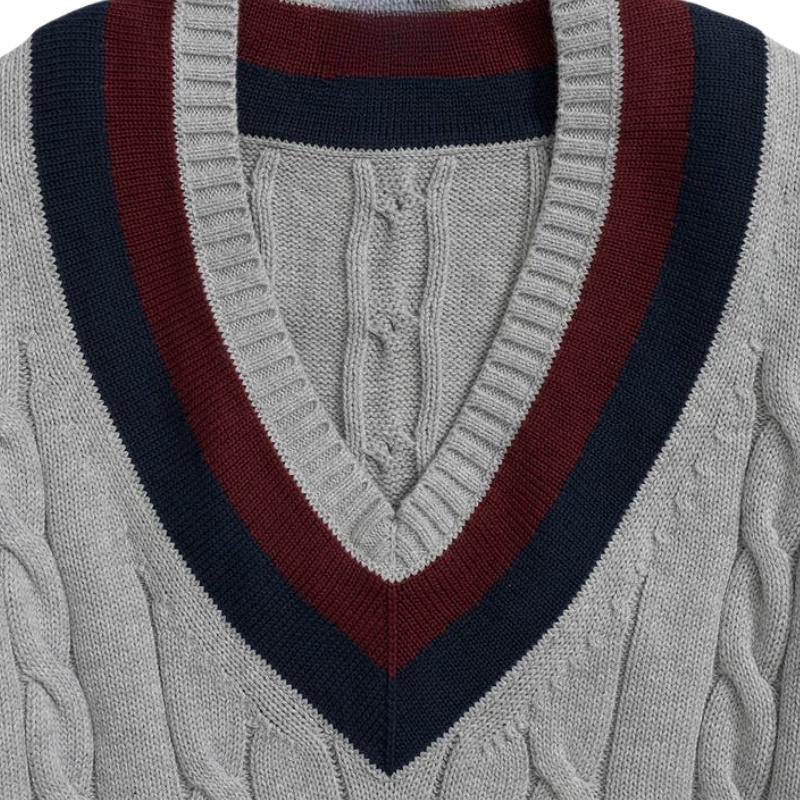 Custom 100% Cotton Cable Knit Sweater - OEM/ODM Men's V-Neck Pullover
