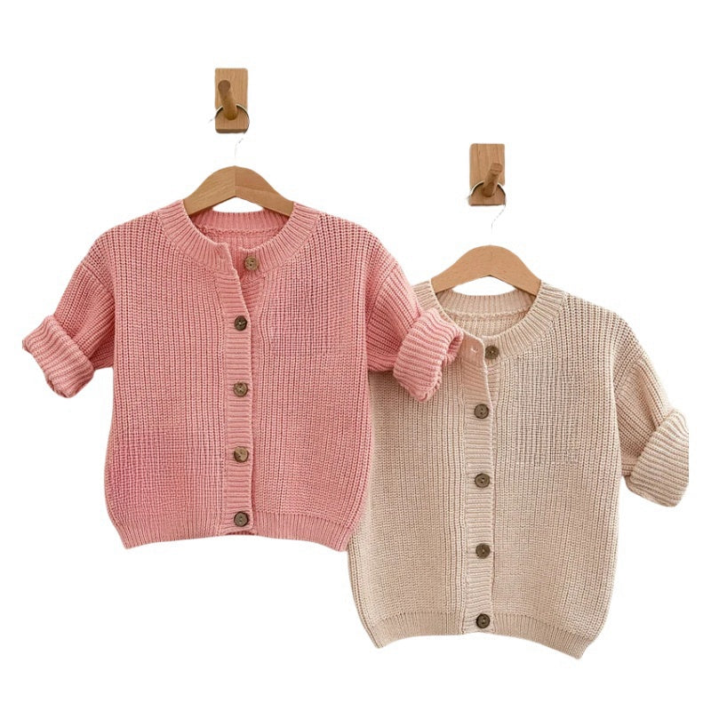 Wholesale Custom Kid Sweater Ribbed Crewneck Button-up Ribbed Crewneck Button-up 100%Organic Cotton