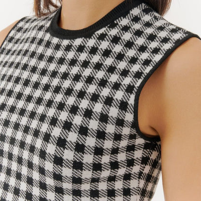 Custom Black and White Checkered Knitted Set - Crop Top and Skirt for Women
