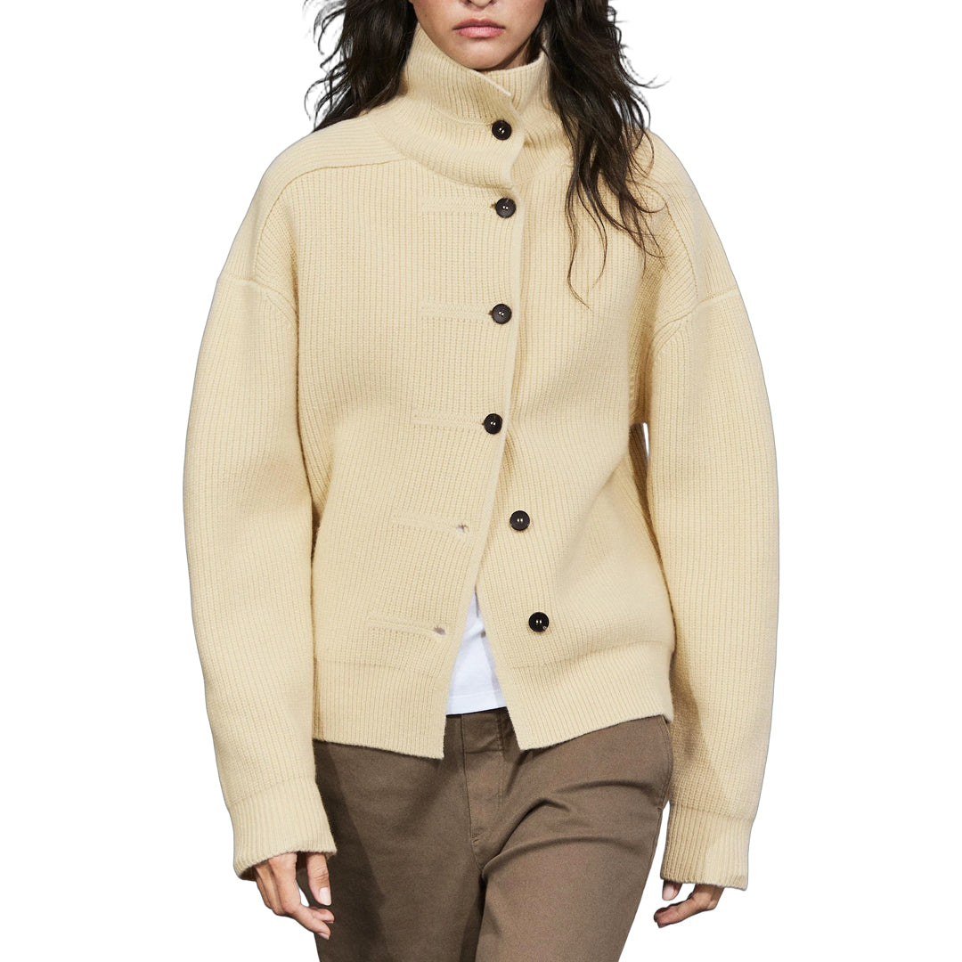 Custom Women's Ribbed High Neck Button Cardigan - PG10226