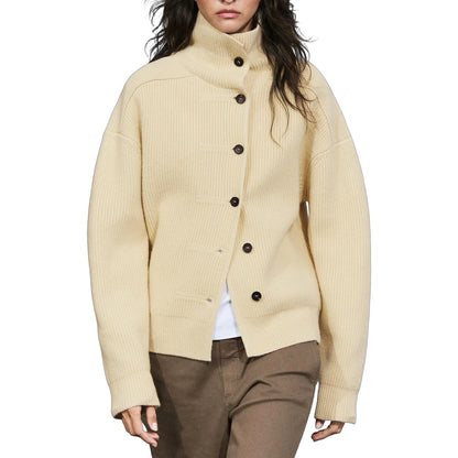 Custom Women's Ribbed High Neck Button Cardigan - PG10226